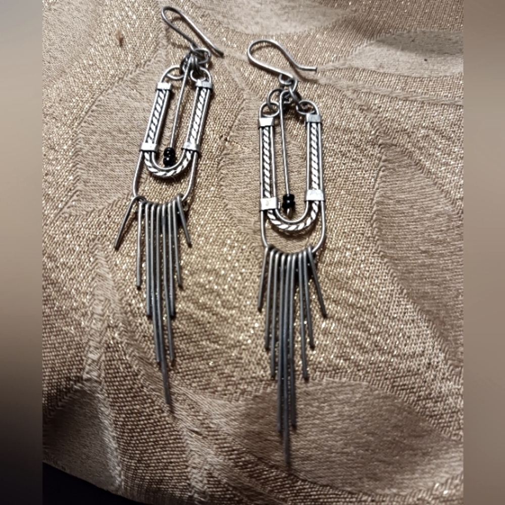 Native American Sterling Silver Dangle Designer Earrings 925 vintage rare